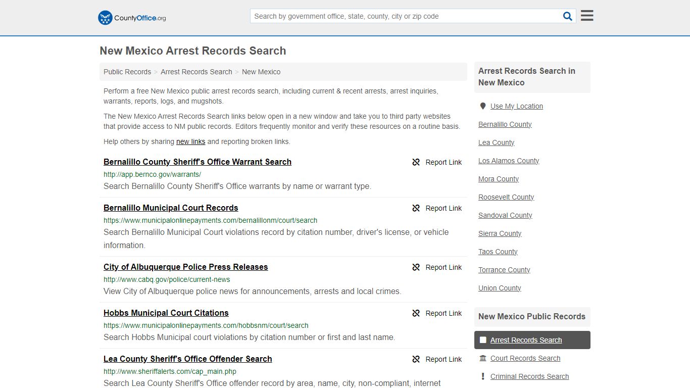 Arrest Records Search - New Mexico (Arrests & Mugshots) - County Office